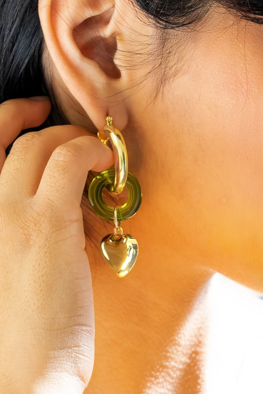Heart of Gold Dangle Earring - 24K Gold Plated/Green Resin