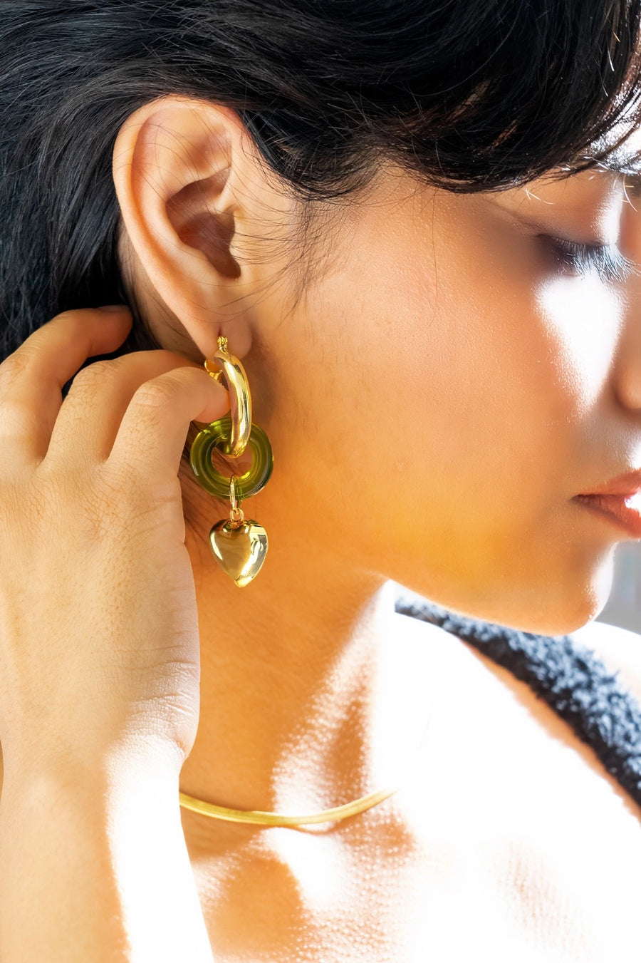 Heart of Gold Dangle Earring - 24K Gold Plated/Green Resin