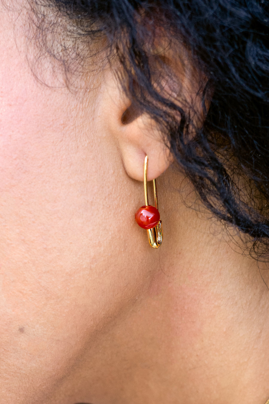 Roxy Carnelian Safety Pin Earrings