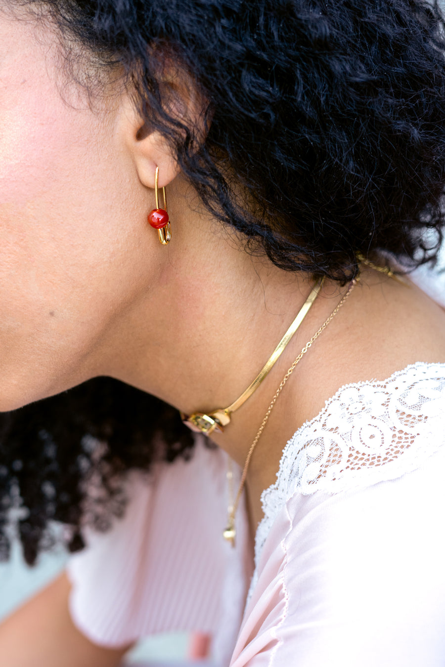 Roxy Carnelian Safety Pin Earrings