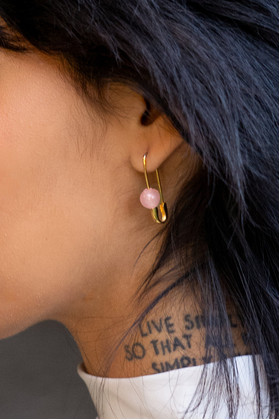Roxy Rose Quartz Safety Pin Earrings